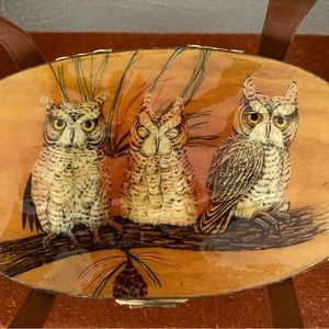 Vintage MCM Cappelli Straworld Wicker Purse w/ Owls on Wood Lid